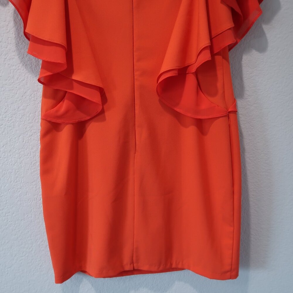 Ark & Co Dress Womens S Midi Flutter Sleeves Shift Cocktail Wedding Party Orange - Picture 7 of 14